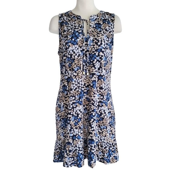 MICHAEL Michael Kors Dresses & Skirts - Michael Kors Blue Floral Tie-Neck Sleeveless Mini Dress Size M